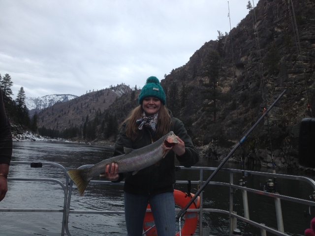 Liz Moore shows off her first fish.. Way to go Liz...