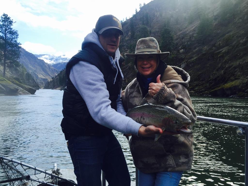 Connie Demond catches a nice wild fish on her day with the Simplot group... Way to go Connie.