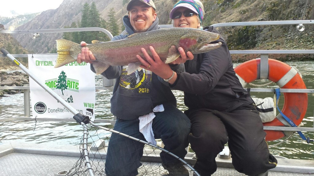 Lisa Davis caught a beautiful wild fish on the Salmon River during the WWB 2015 tournament 